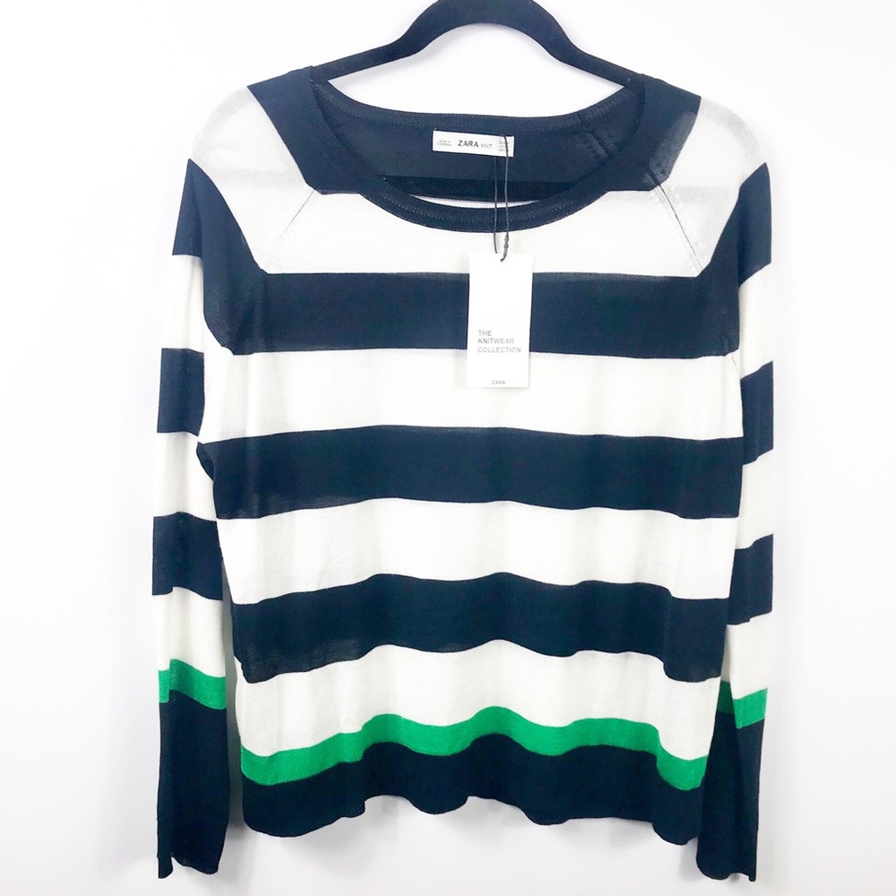 Zara Crew Neck Striped Blue White Sweater M